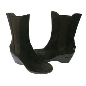 Cole Haan NikeAir Boots Womens Kierstin Suede Wedge Heel Black Stretch Size 9.5
